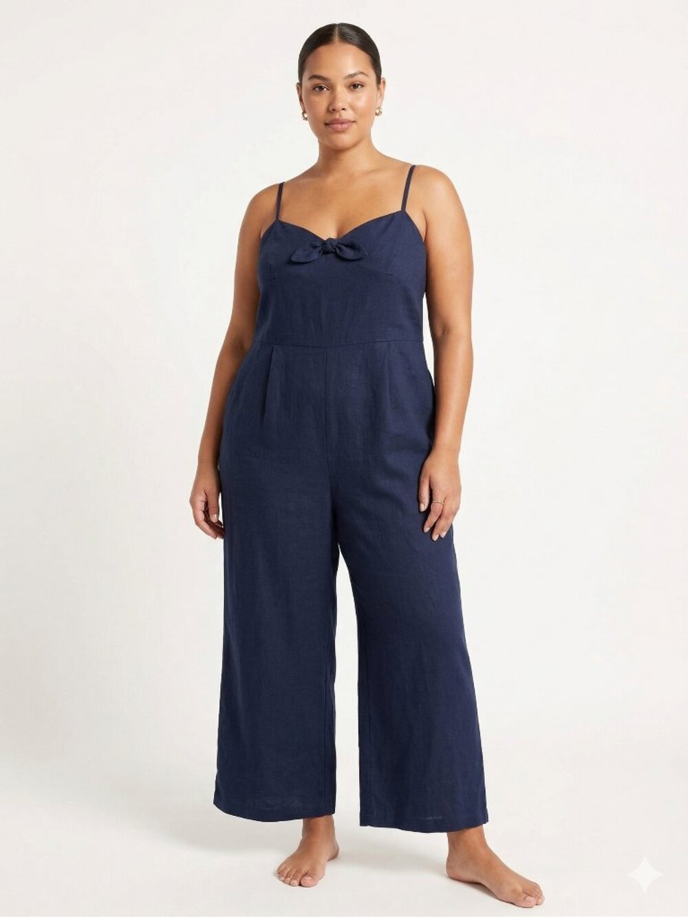 J. Crew Jumpsuit Navy Blue Linen Sleeveless Summer Beach Wide Leg Cropped 24